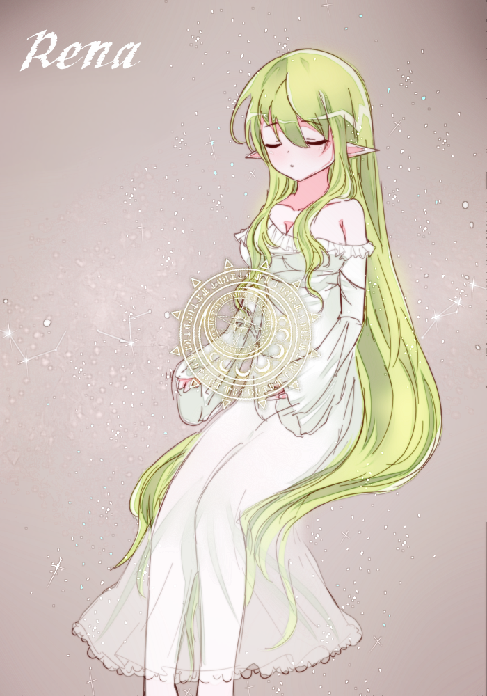 1girl, 2200659903_rika, airelinna_(elsword), bare_shoulders, collarbone, dress, elf, elsword