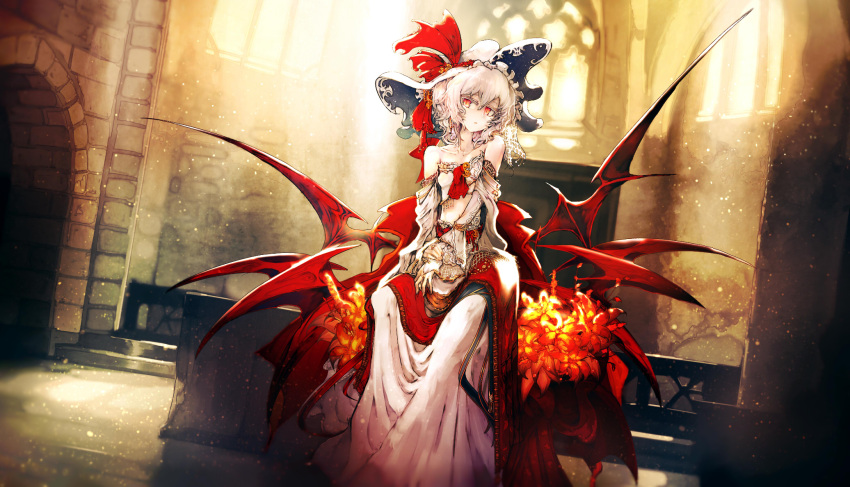 1girl, altar, alternate_costume, alternate_headwear, arch, architecture, bandeau, bare_shoulders