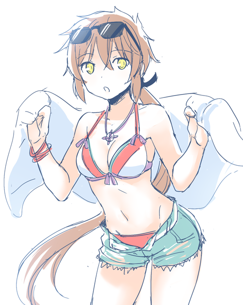 1girl, bikini, blush, long_hair, looking_at_viewer, lora_(xenoblade_2), navel, nintendo