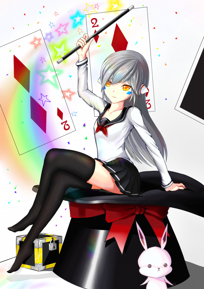 196502, 1girl, box, collarbone, doll, elsword, eve_(elsword), facial_mark