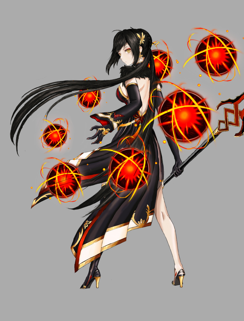 196502, 1girl, absurdres, ara_han, black_hair, circle_formation, earrings, elsword