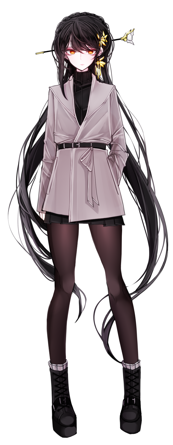 1girl, annlin, ara_han, belt, black_hair, devi_(elsword), earrings, elsword