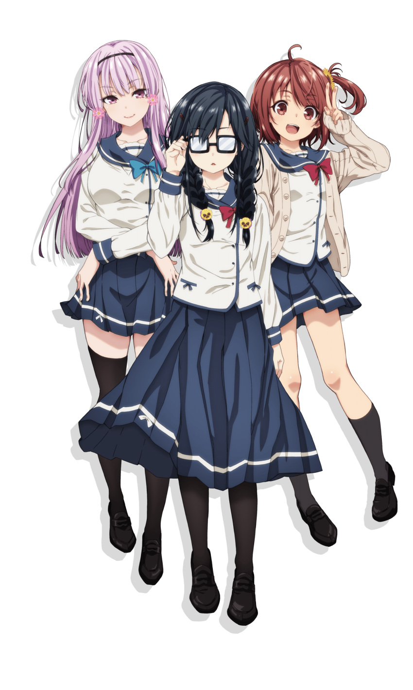 3girls, :d, absurdres, adjusting_eyewear, ahoge, akino_sakura_(oresuki), artist_request, bangs