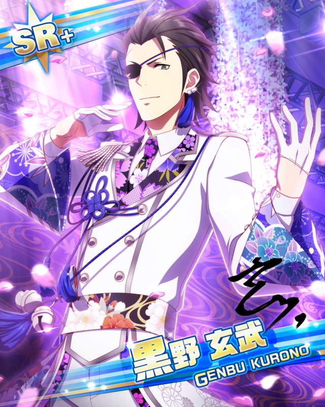 black_eyes, black_hair, character_name, dress, eyepatch, genbu_kurono, gloves, idolmaster