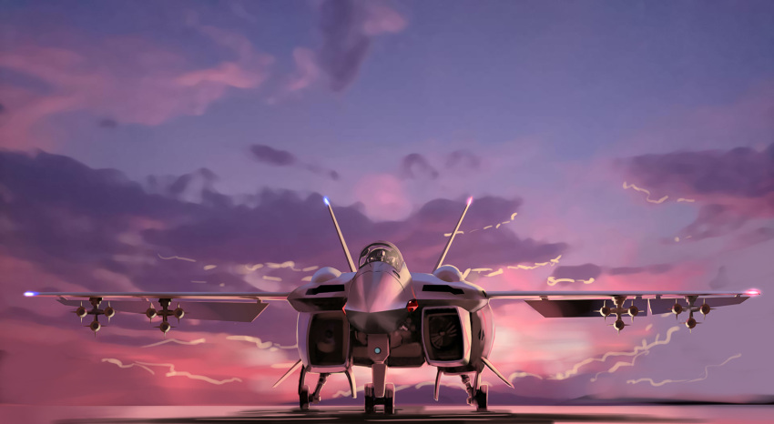 clouds, commentary_request, dusk, k-kat, landing_gear, lights, macross, macross_zero