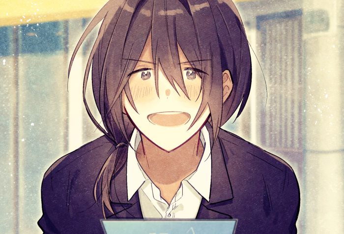 1boy, blush, brown_hair, idolmaster, idolmaster_side-m, long_hair, male_focus, ponytail
