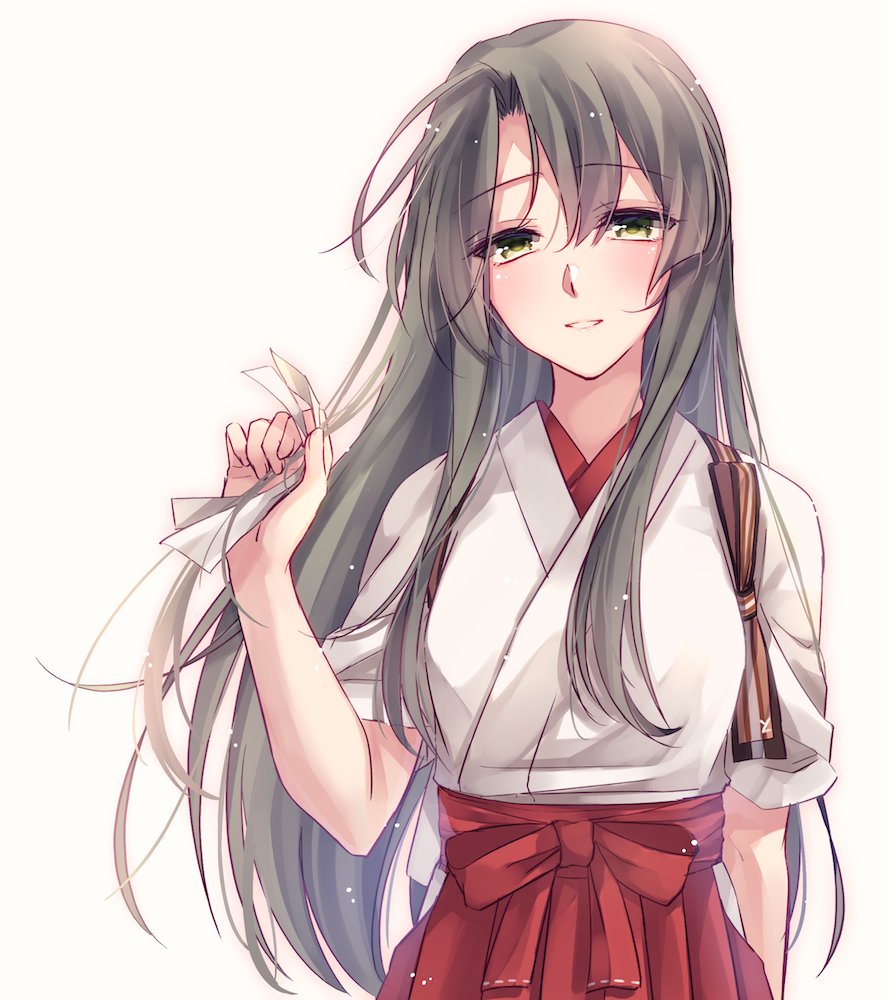 1girl, blush, breasts, commentary_request, eyebrows_visible_through_hair, green_eyes, grey_hair, hair_between_eyes