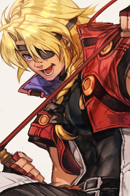 1boy, bartholomew_fatima, belt, blonde_hair, braid, cropped_jacket, eyepatch, fingerless_gloves, gloves, hankuri, male_focus, open_mouth, whip, xenogears