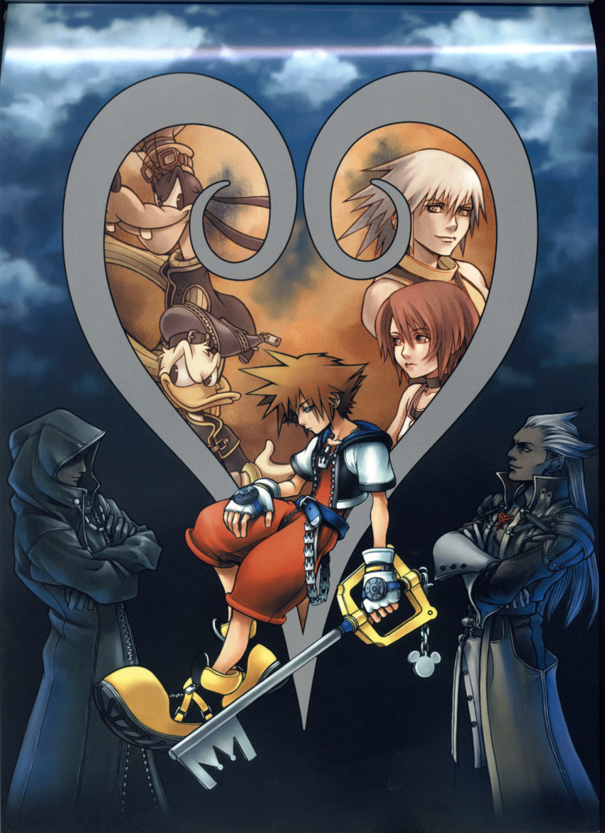 disney, donald_duck, everyone, goofy, highres, kairi, keyblade, kingdom_hearts
