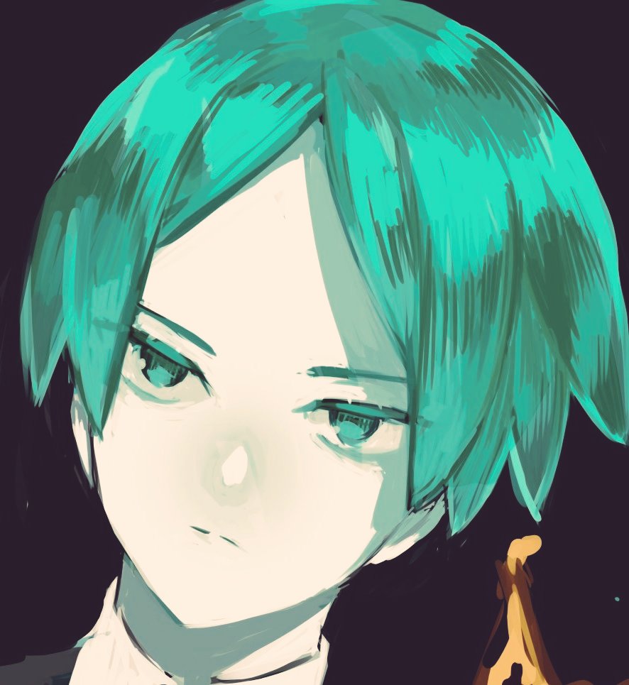1other, androgynous, aqua_eyes, aqua_hair, colored_eyelashes, expressionless, face, green_eyes