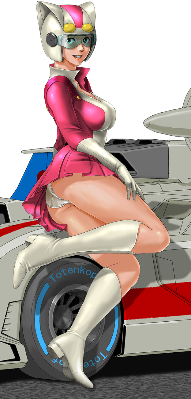 1girl, arm_support, artist_name, ass, boots, breasts, car, commentary_request