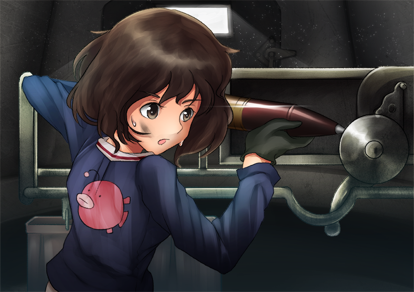 1girl, akiyama_yukari, anglerfish, bangs, black_gloves, blue_jacket, brown_eyes, brown_hair