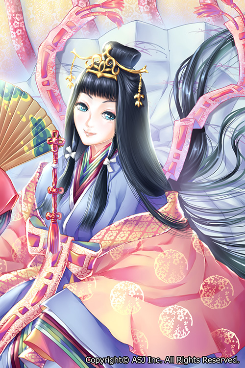 1girl, bangs, black_hair, blue_eyes, blunt_bangs, company_name, copyright_request, fan