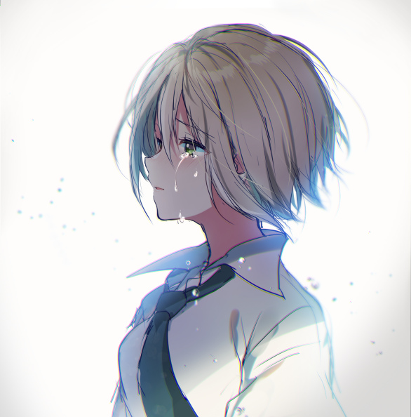 1girl, angst, aoba_moca, bang_dream!, collared_shirt, crying, eyebrows_visible_through_hair, from_side
