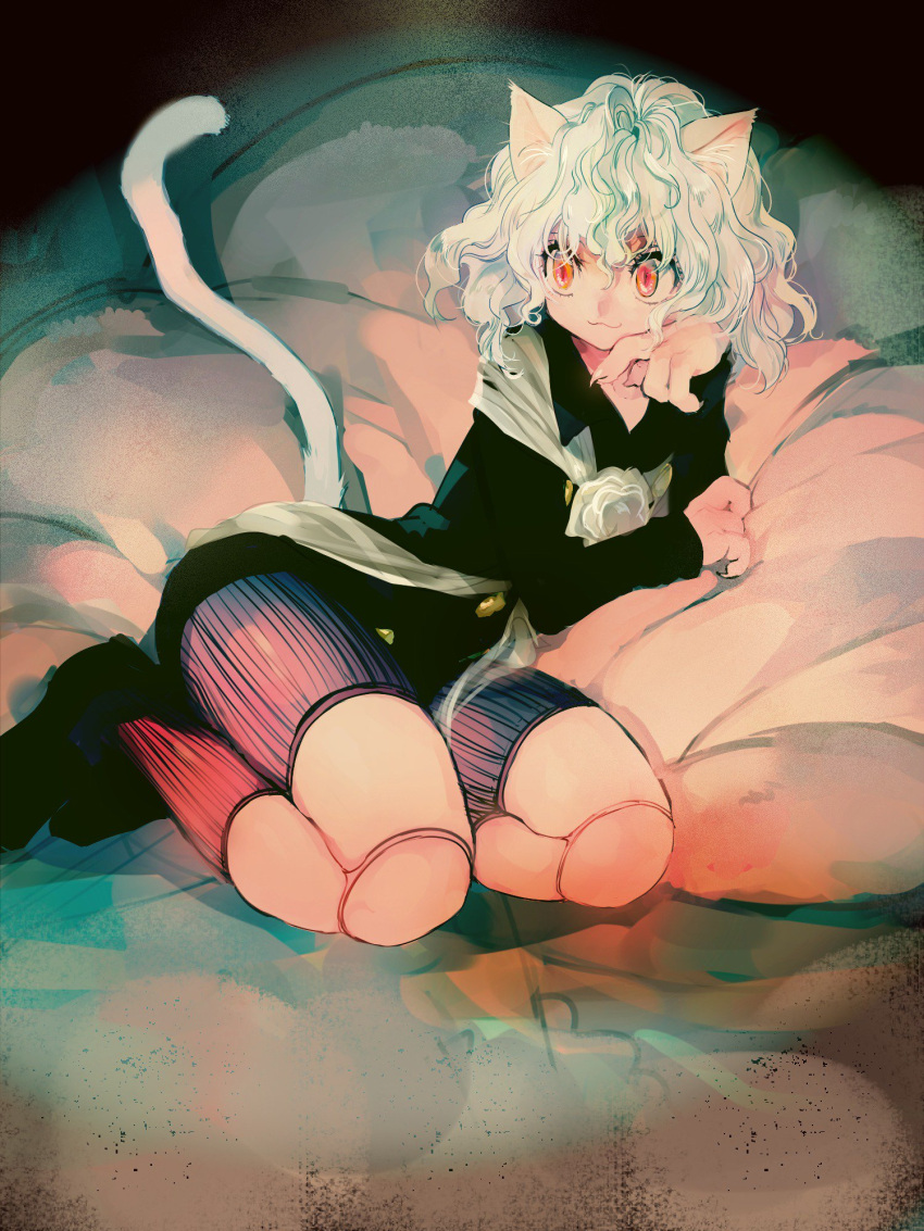 1other, :3, animal_ears, bangs, buttons, cat_ears, cat_tail, closed_mouth