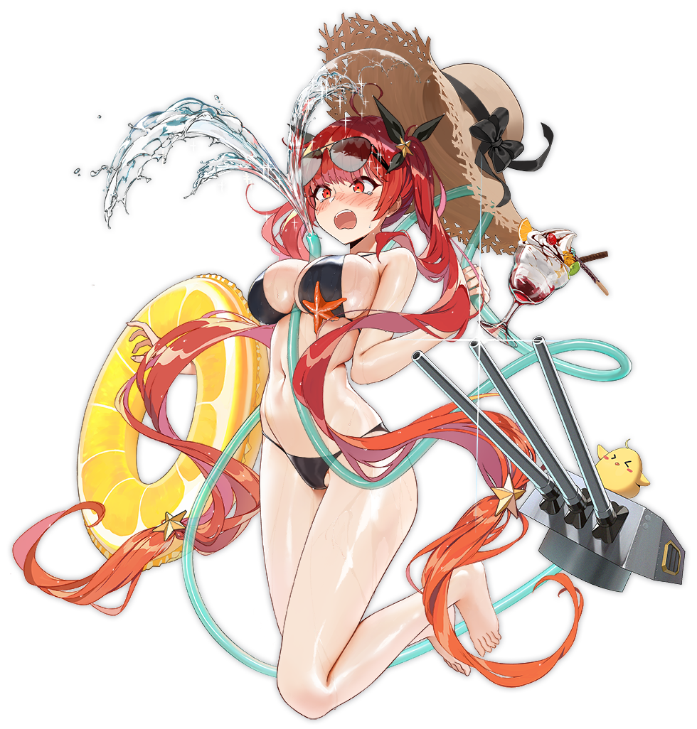 1girl, absurdly_long_hair, alternate_costume, azur_lane, bangs, bare_legs, barefoot, between_breasts