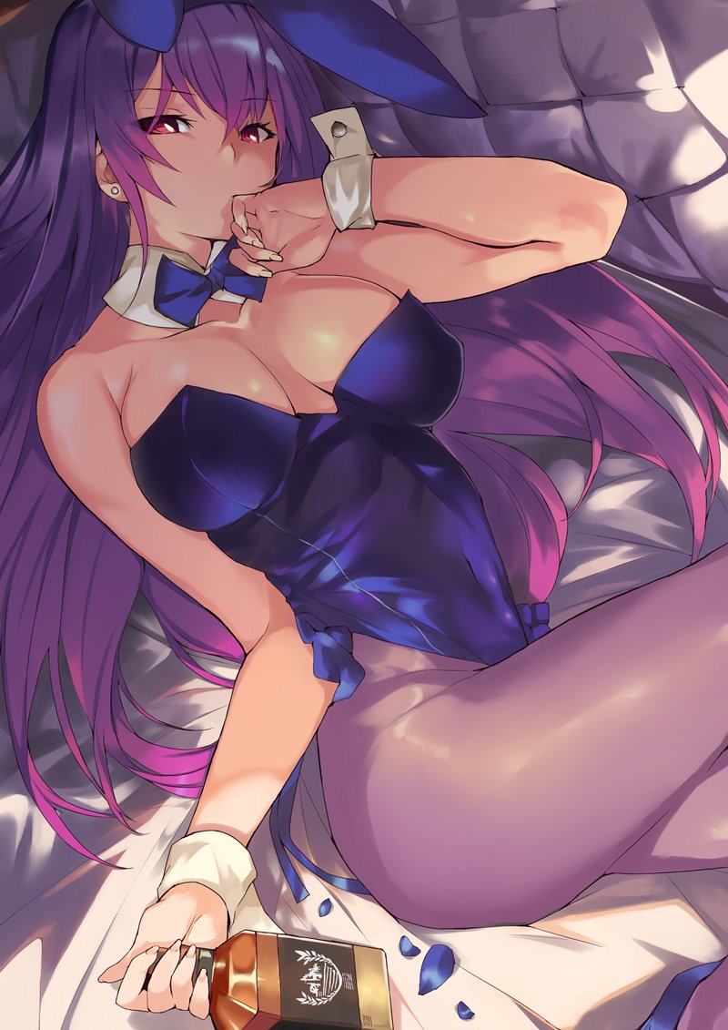 1girl, alcohol, animal_ears, arm, bangs, bare_arms, bare_shoulders, bed