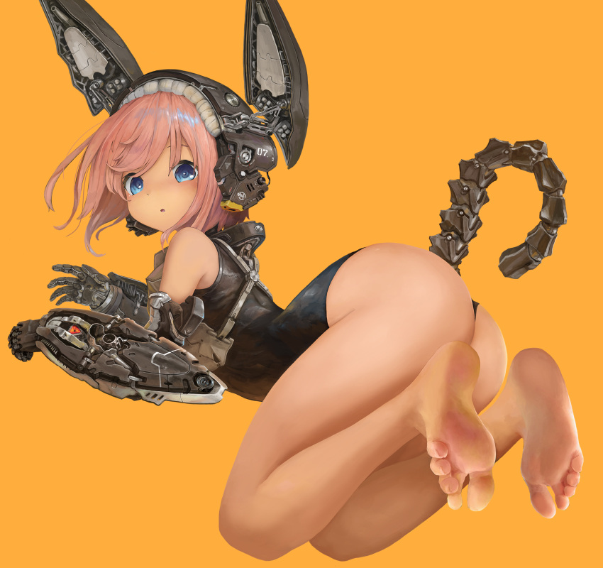 1girl, :o, ass, bangs, barefoot, blue_eyes, commentary_request, feet