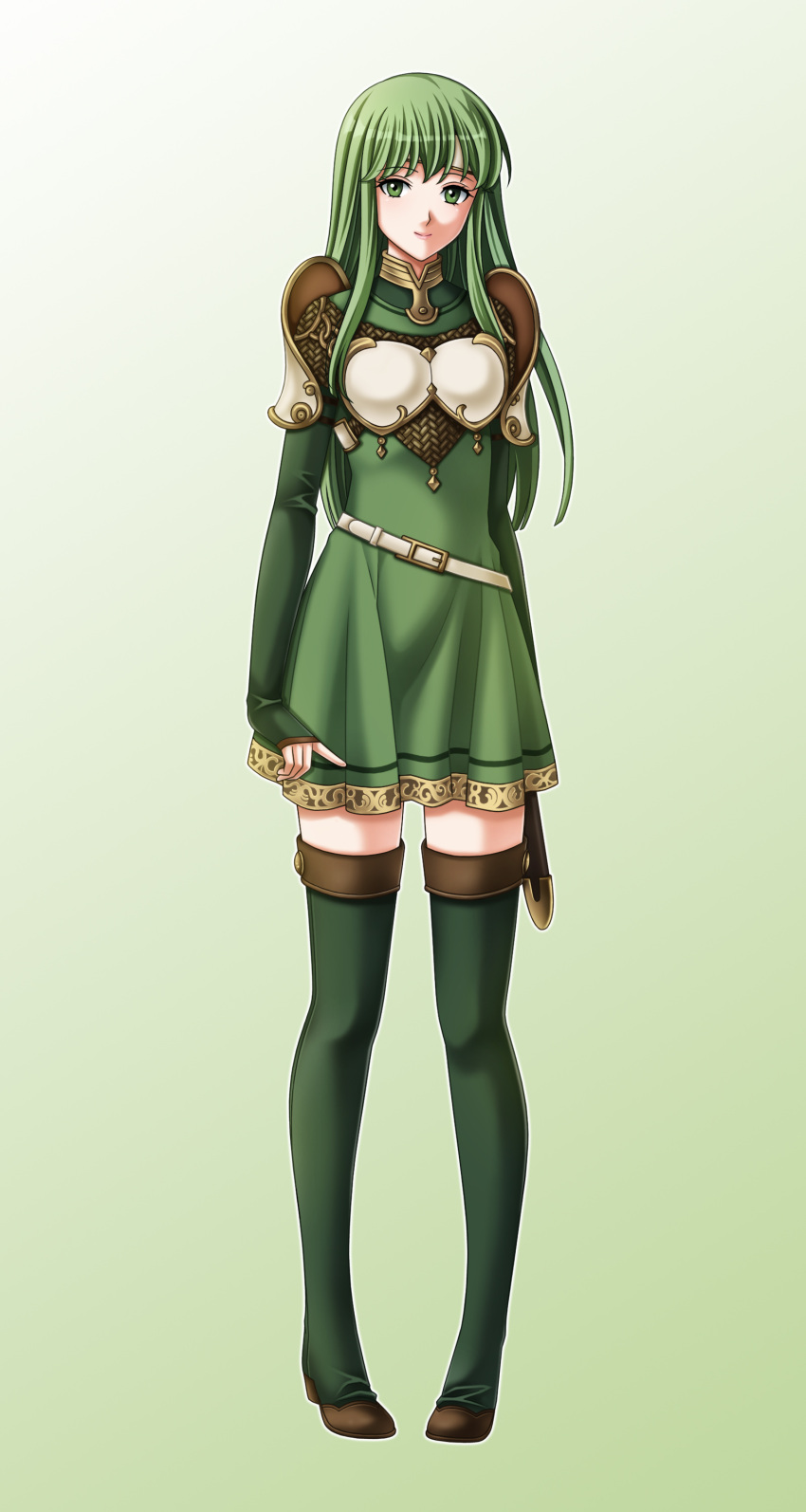 1girl, absurdres, boots, breastplate, dress, fire_emblem, full_body, green_eyes