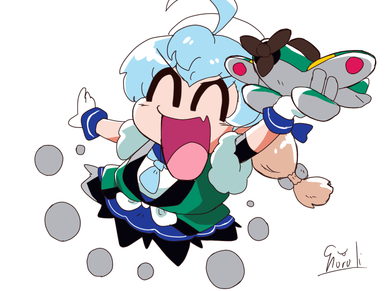 90s, black_legwear, blonde_hair, blue_hair, blue_neckwear, blue_ribbon, blue_skirt, buttons