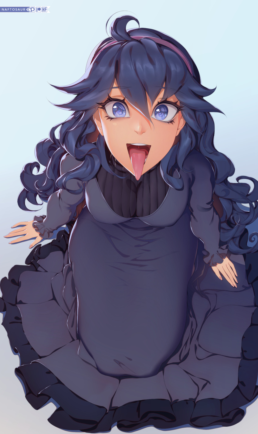1girl, @_@, absurdres, al_bhed_eyes, black_hair, breasts, creatures_(company), dress