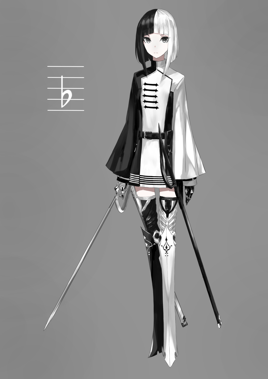 1girl, androgynous, belt, black_eyes, black_footwear, black_gloves, black_hair, black_legwear