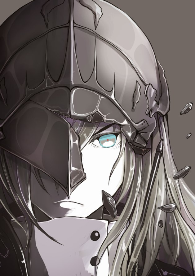 1girl, blue_eyes, boushi-ya, buttons, commentary_request, european_water_hime, grey_hair, helmet