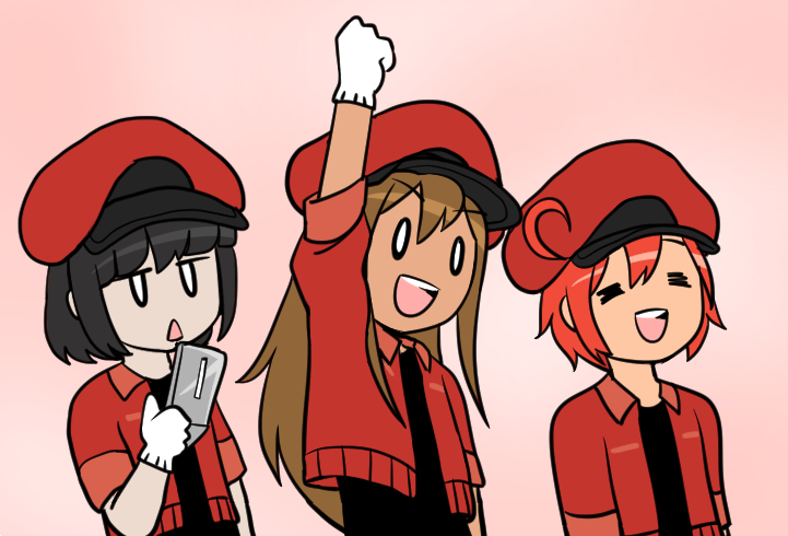 3girls, aa-5100, ae-3803, ahoge, bangs, black_hair, blunt_bangs, bob_cut