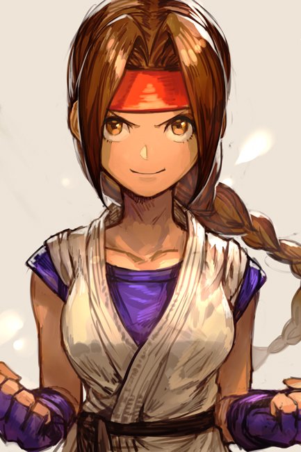 1girl, braid, breasts, brown_eyes, brown_hair, dougi, fingerless_gloves, gloves