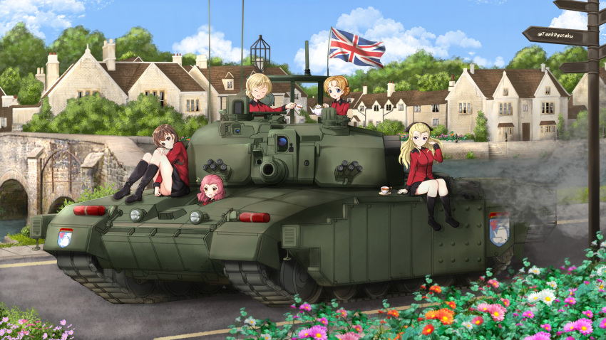 5girls, absurdres, assam, blonde_hair, blue_eyes, breasts, bridge, brown_eyes