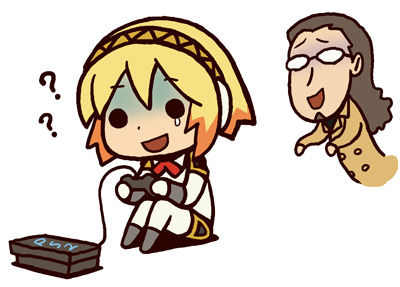 aegis, chibi, girls_playing_games, glasses, ikutsuki_shuji, ikutsuki_shuuji, lowres, persona