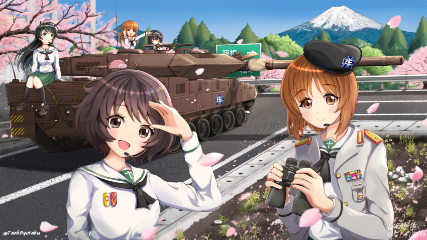 5girls, absurdres, akiyama_yukari, angelfish, black_hair, breasts, brown_eyes, brown_hair