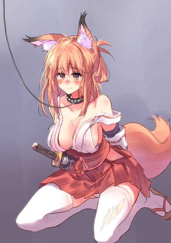 1girl, animal_ear_fluff, animal_ears, bangs, bare_shoulders, blush, bound, bound_wrists