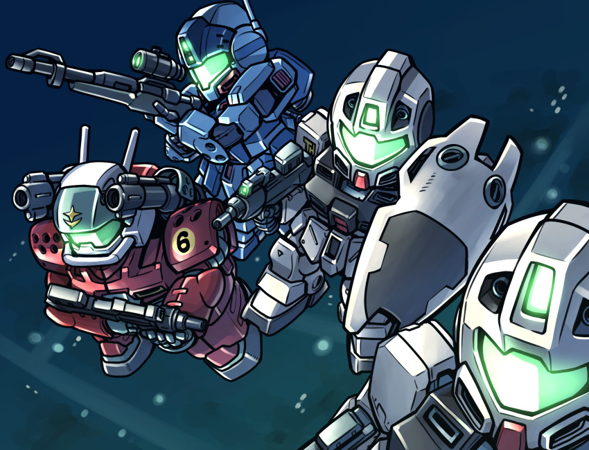 beam_rifle, energy_gun, glowing, gm_command, gm_sniper_ii, guncannon_mp_type, gundam, gundam_0080