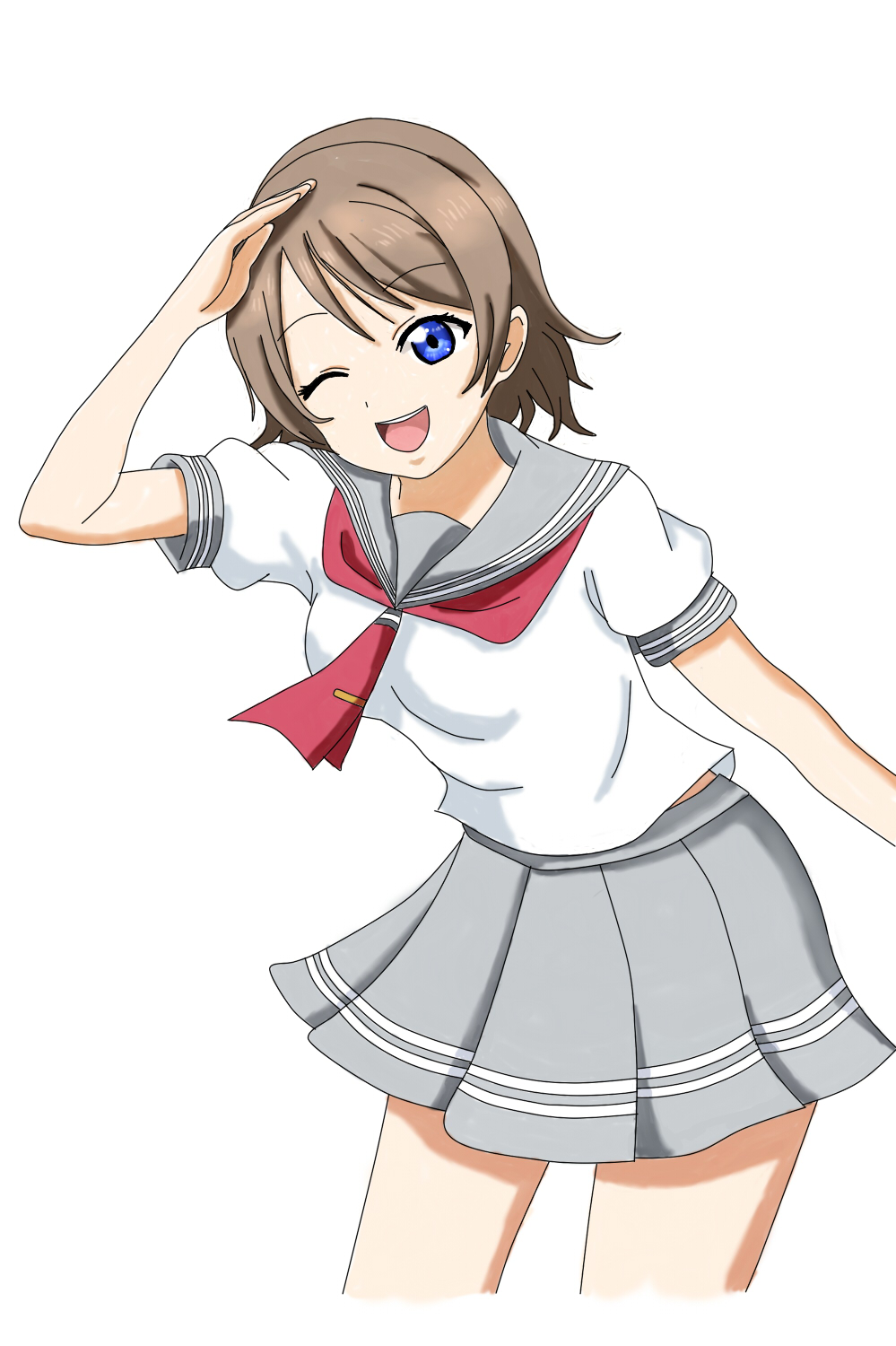 1girl, blinking, blue_eyes, breasts, brown_hair, edo-sensei, highres, love_live!