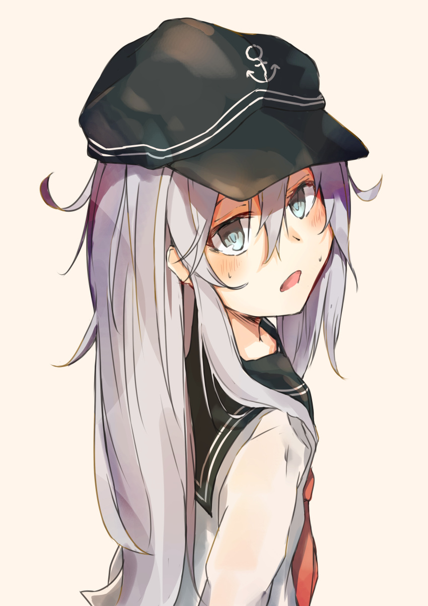1girl, 8rk9, absurdres, blue_eyes, flat_cap, hair_between_eyes, hat, hibiki_(kantai_collection)
