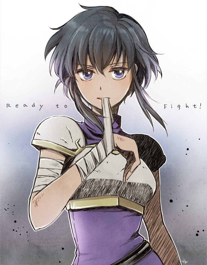 1girl, armor, bandage, bandaged_arm, bandages, black_hair, blue_eyes, breastplate