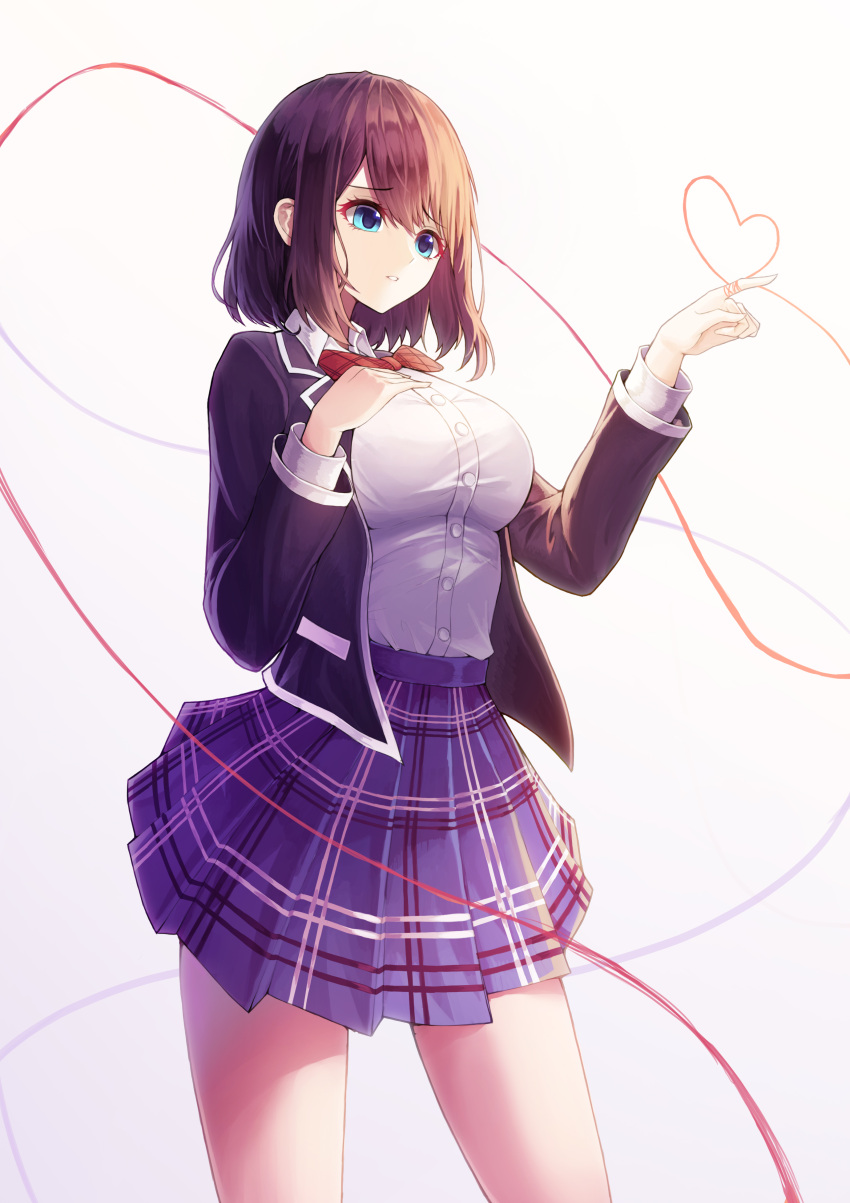 1girl, absurdres, alternate_hair_color, arm_up, bangs, black_jacket, blue_eyes, blue_skirt