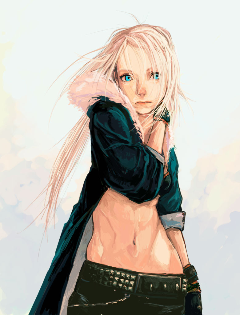 blonde_hair, blue_eyes, confidential_assassination_troop, jacket, ponytail, skirt, yanpoko