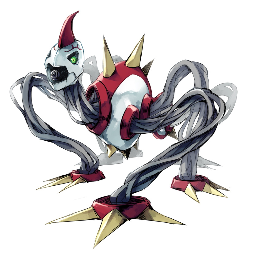 digimon, green_eyes, highres, infermon, monster, no_humans, simple_background, takase_(takase1214)