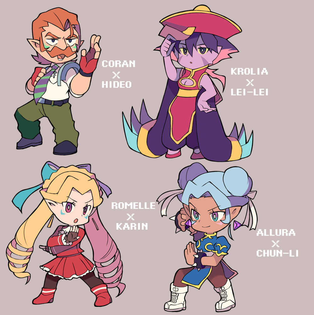 1boy, 3girls, black_legwear, blonde_hair, blue_eyes, bow, breasts, capcom, character_name, china_dress, chinese_clothes, chun-li, chun-li_(cosplay), cleavage, coran_(voltron), cosplay, dark_skin, double_bun, dress, drill_hair, facial_hair, facial_mark, fingerless_gloves, gloves, hair_bow, hair_ribbon, hat, kanzuki_karin, kanzuki_karin_(cosplay), krolia, lei_lei, lei_lei_(cosplay), miyata_(lhr), multiple_girls, mustache, necktie, orange_hair, pantyhose, pink_eyes, pointy_ears, princess_allura, purple_hair, purple_skin, red_gloves, ribbon, rival_schools, romelle, shimazu_hideo, shimazu_hideo_(cosplay), street_fighter, suspenders, twin_drills, vampire_(game), violet_eyes, voltron:_legendary_defender, white_hair