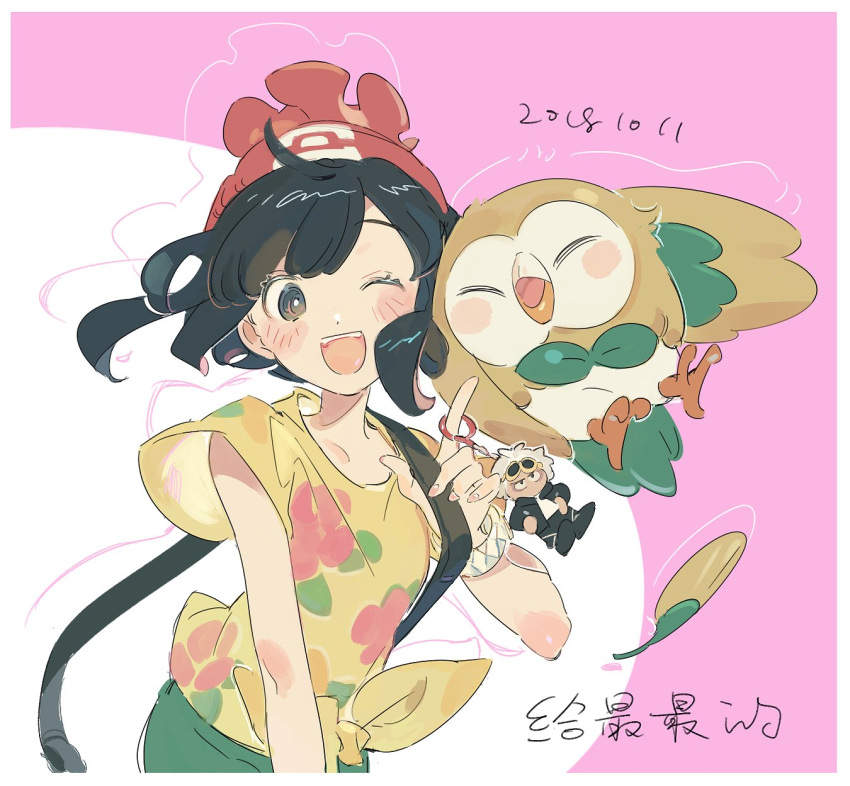 1girl, beanie, black_hair, creatures_(company), dated, game_freak, gen_7_pokemon, guzma_(pokemon)