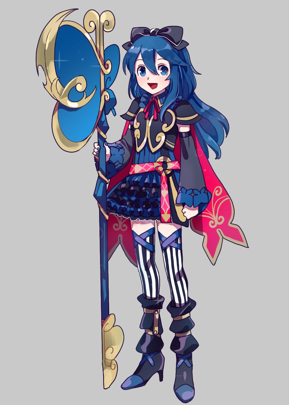 1girl, aged_down, ararecoa, blue_eyes, blue_hair, cape, dress, fingerless_gloves