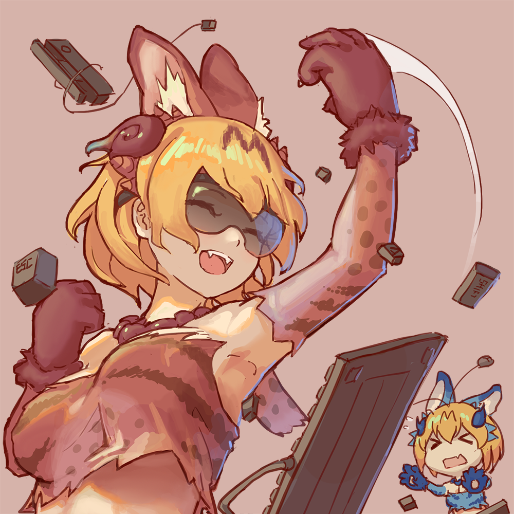 >_<, 2girls, :d, ^_^, animal_ears, blonde_hair, closed_eyes, commentary