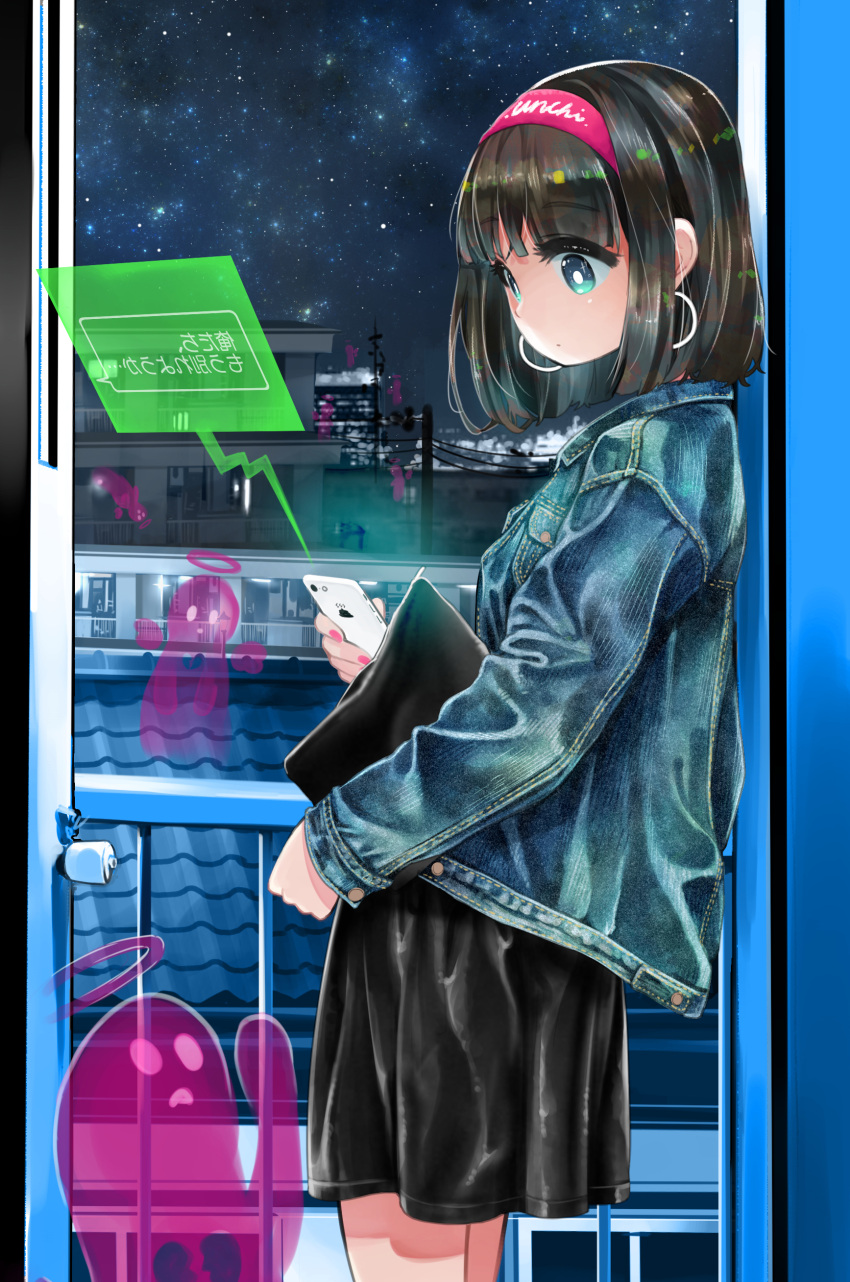 1girl, absurdres, apartment, aqua_eyes, bag, bangs, black_bag, black_hair