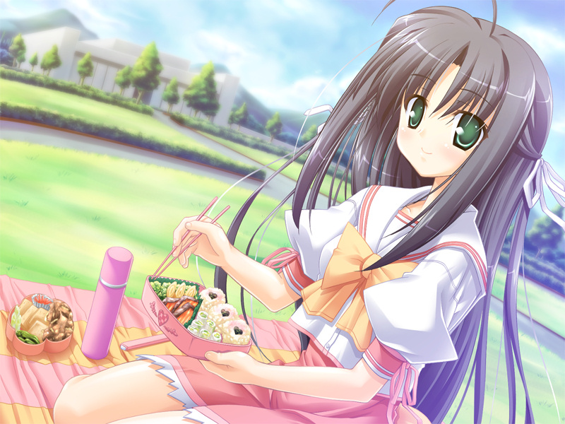 dutch_angle, gakuto!, game_cg, green_eyes, hoshino_shinju, kimura_koroya, kneeling, long_hair