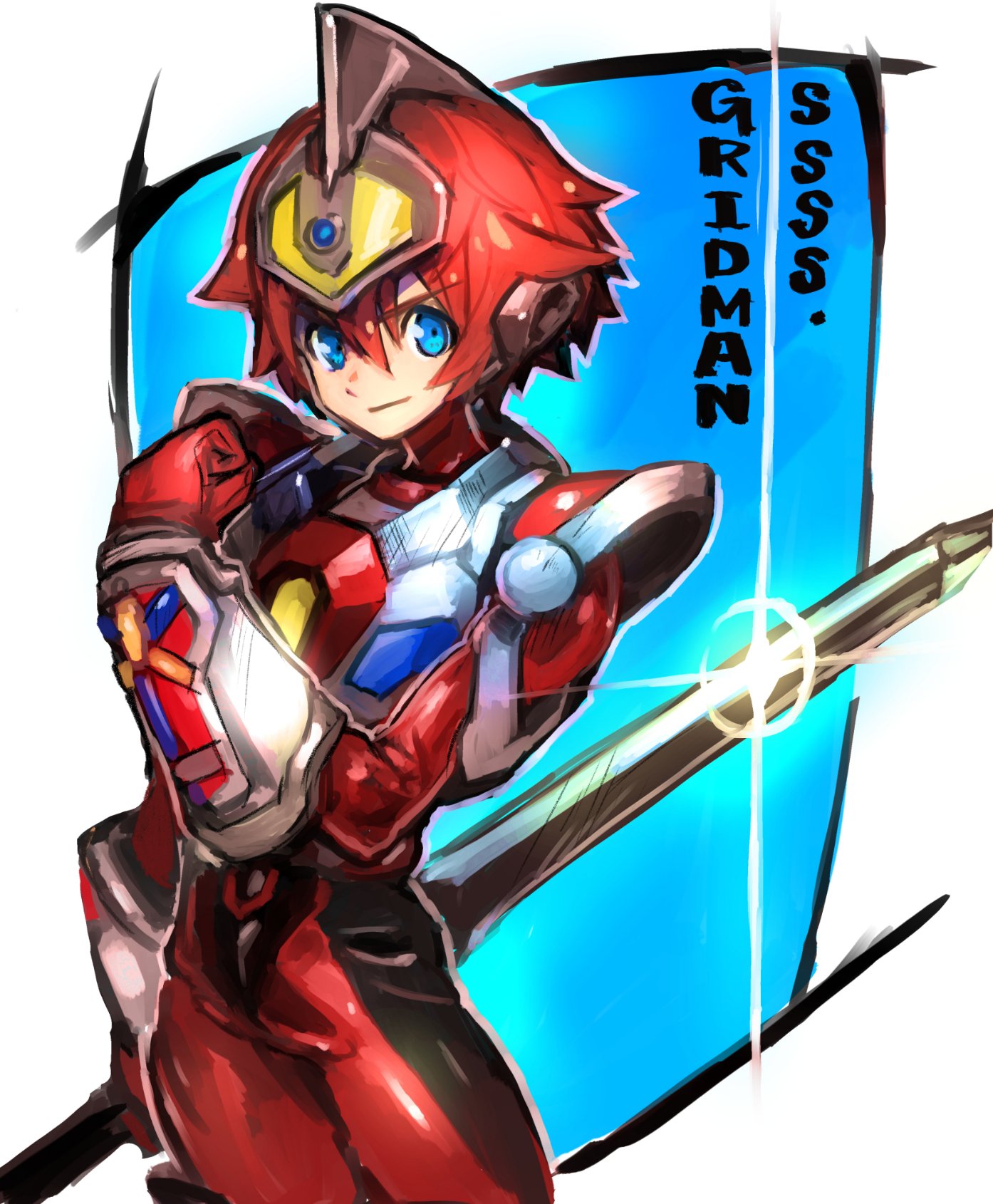 1boy, blue_eyes, borrowed_design, clenched_hand, closed_mouth, copyright_name, cosplay, dakusuta