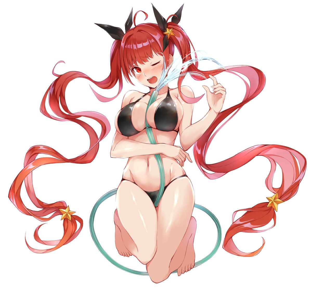 1girl, absurdly_long_hair, alternate_costume, azur_lane, bangs, bikini, black_bikini, black_ribbon