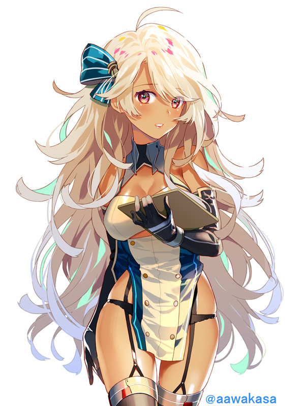 1girl, ahoge, azur_lane, bangs, bare_shoulders, black_gloves, blonde_hair, blush