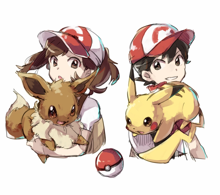 1boy, 1girl, bangs, black_hair, brown_eyes, brown_hair, creatures_(company), cropped_torso